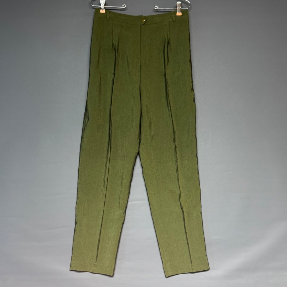 Vintage Burberry Green Pleated High Waisted‎ Tapered Pants Trousers Womens 6